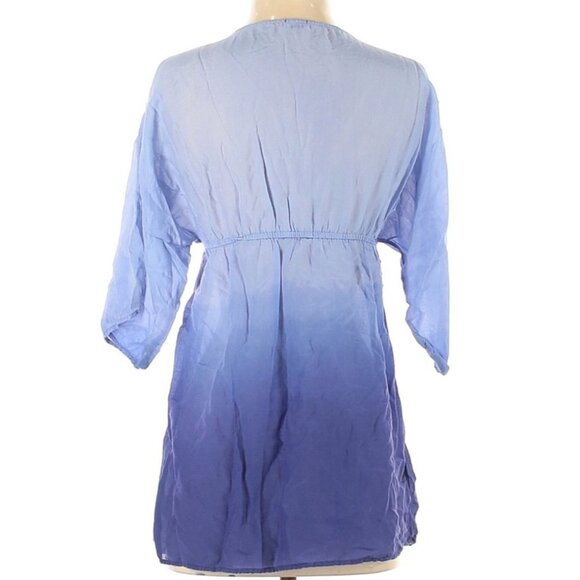 Splendid Silk Tie Dye Blue Ombre Cover Up Beach Top Size Small V-Neck‎ Bohemian - Picture 2 of 12